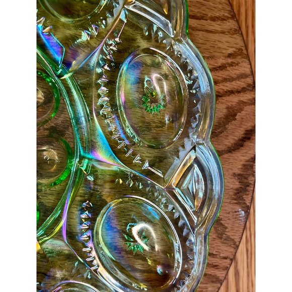 LE Smith Moon and Star Mint Green Carnival Glass Deviled Egg Plate - Picture 15 of 16